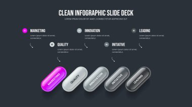 Service Analysis 5 Element Diagram Slideshow Template. Consulting Portfolio Frame Design Vector Illustration. Sales Growth Five Step Infographic Slide Layout.