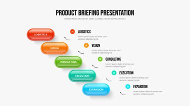 Professional Report 5 Step Infographic Slide Template. Digital Briefing Five Element Diagram Slideshow Layout. Creative Overview Presentation Design Vector Illustration.