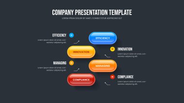 Product Launch Four Option Diagram Frame Template. Marketing Solution 4 Step Infographic Slideshow Design. Enterprise Report Presentation Layout Vector Illustration.