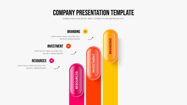 Görselleştirme Üç Element Bilgi Şablonu Reklamlanıyor. Yaratıcı Yenilik 3 Seçenek Diyagram Slayt Gösterisi Tasarımı. Pazarlama Raporu Slayt Düzeni Vektör İllüstrasyonu.