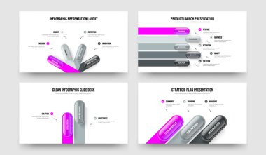 Company Innovation Four Five Two Three Option Diagram Slideshow Design Vector Illustration Collection. Digital Review 4 5 2 3 Step Infographic Slide Template Set.