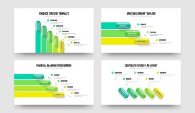 Modern Solution Five Three Four Element Diagram Slideshow Design Vector Illustration Bundle. Business Innovation 5 3 4 Step Infographic Frame Template Set.