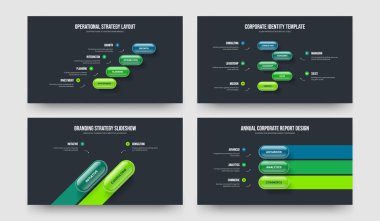 Product Visualization 4 5 2 3 Element Diagram Slide Design Collection. Consulting Analysis Four Five Two Three Option Infographic Frame Template Vector Illustration Bundle.