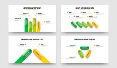 Service Introduction 4 5 2 3 Option Diagram Slide Design Set. Advertising Planning Four Five Two Three Element Infographic Slideshow Layout Vector Illustration Collection.