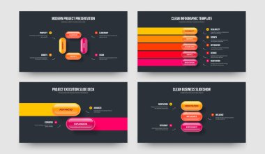 Company Development Four Five Two Three Element Infographic Slideshow Design Vector Illustration Bundle. Enterprise Launch 4 5 2 3 Option Diagram Frame Layout Set.