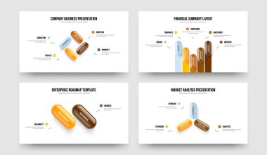 Marketing Visualization Four Five Two Three Option Infographic Slide Layout Vector Illustration Set. Creative Solution 4 5 2 3 Step Diagram Slideshow Design Collection.