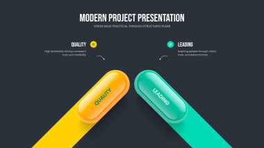 Company Performance Two Step Diagram Frame Template. Product Review Presentation Layout Vector Illustration. Business Proposal 2 Element Infographic Slide Design.