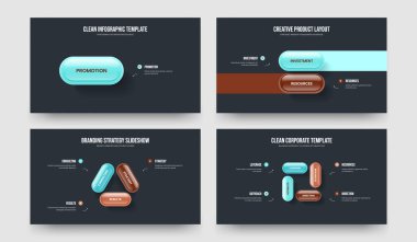 Marketing Solution One Two Three Four Element Infographic Slideshow Template Vector Illustration Collection. Modern Launch 1 2 3 4 Option Diagram Frame Layout Bundle.