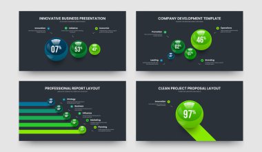 Financial Showcase 3 4 5 1 Step Chart Presentation Layout Collection. Company Insight Three Four Five One Option Infographic Slideshow Design Vector Illustration Set.
