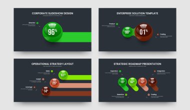 Sales Analysis 1 2 3 4 Element Diagram Slideshow Layout Set. Colorful Overview One Two Three Four Step Infographic Presentation Template Vector Illustration Bundle.