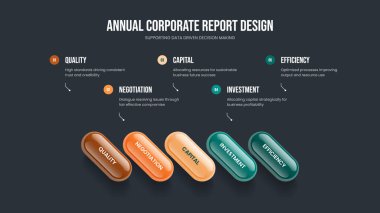 Reklam Kampanyası 5 Adım Infographic Slayt Düzeni. Şirket Teklif Beş Seçenek Şablonu. Satış Genel Görünümü Slayt Gösterisi Tasarım Vektörü İllüstrasyonu.