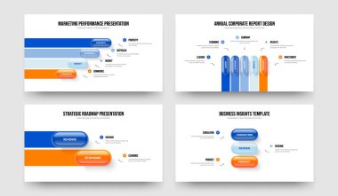 Pazarlama Analizi Dört Beş İki Üç Basamaklı Diyagram Kaydırma Düzeni Vektör Çizim Paketi. Şirket İnovasyonu 4523 Element Bilgi Slayt Gösterisi Şablonu Koleksiyonu.