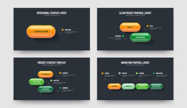 Görsel Analiz 1234 Adım Diyagram Slayt Şablonu Paketi. Servis Planlama 1, 2, 3, 4, Element Bilgi Çerçeve Tasarım Vektör Resimleri Koleksiyonu.