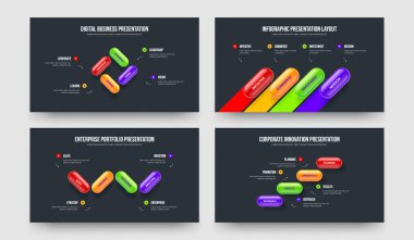Servis İnovasyonu 4 Seçenek Infographic Frame Design Bundle. Kurumsal Plan Dört Adım Diyagram Sunum Düzeni Vektör Çizimi.