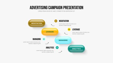Ürün Tanıtım Sunumu Şablon Vektör İllüstrasyonu. Profesyonel Performans Dört Adım Bilgi Kaydırma Tasarımı. Pazarlama Kampanyası 4 Seçenek Diyagram Düzenlemesi.