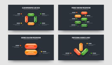 Yatırımcı Teklifi 4523 Seçenek Diyagram Slayt Gösterisi Tasarım Seti. Şirket Kampanyası 4-5-2-3 Element Bilgi Kaydırma Şablonu Vektör Resimleri Koleksiyonu.