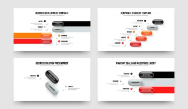 Finansal Brifing Dört Beş İki Üç Adım Diyagram Sunum Şablonu Vektör İllüstrasyon Kümesi. Pazarlama Planlama 4523 Element Bilgisel Çerçeve Tasarımı Paketi.
