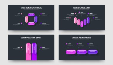 Görsel Gösteri 4523 Adım Tanıtım Şablonu Koleksiyonu. Piyasa Performansı Dört Beş İki Üç Seçenek Slayt Tasarım Vektörü Çizimi.