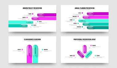 Dijital Geliştirme 4-5-2-3 Basamaklı Tanıtım Şablonu Vektör Resimleri Paketi. Yaratıcı Performans 4523 Seçenek Diyagramı Çerçeve Düzeni Ayarları.