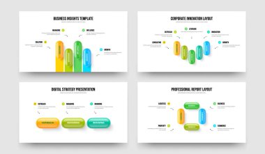 Servis Genel Görünümü 453 Element Diyagramı Slayt Gösterisi Şablonu Ayarlandı. Sayısal İçgörü Dört Beş Üç Adım Bilgi Sunum Düzeni Vektör İllüstrasyon Koleksiyonu.