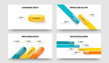 Modern Görselleştirme 1234 Basamak Diyagram Çerçeve Düzeni Koleksiyonu. Reklam Teklifi Bir İki Üç Dört Seçenek Slayt Gösterisi Şablon Vektör Resimleme Paketi.