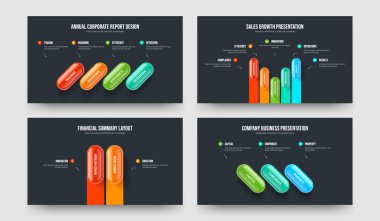 Danışmanlık Raporu Dört Beş İki Üç Basamaklı Diyagram Şablon Şablonu İllüstrasyon Seti. Pazarlama Stratejisi 4523 Seçenek Bilgi Kaydırma Tasarımı Paketi.