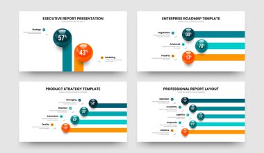 Yatırımcı Performansı 2345 Element Infographic Slide Design Set. Finansal Önerge İki Üç Dört Beş Seçenek Çerçeve Düzenleme Vektör İllüstrasyon Koleksiyonu.