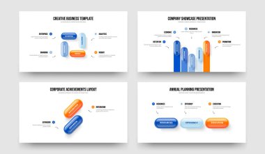 Pazarlama Planı 4-5-2-3 Seçenekli Bilgi Kaydırma Şablonu Çizim Paketi. Satış Analizi 4523 Adım Çerçeve Tasarımı Koleksiyonu.