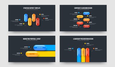İş Genel Görünümü 4523 Element Şablonu Şablonu Ayarlandı. Ürün Fırlatma 4-5-2-3 Seçenek Bilgi Sunumu Tasarım Vektör İllüstrasyon Koleksiyonu.