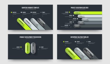 Yaratıcı Gelişim 4523 Element Diyagramı Sunum Şablonu Paketi. Proje Stratejisi 4-5-2-3 Seçenek Slayt Tasarım Vektörü Resimleme Koleksiyonu.