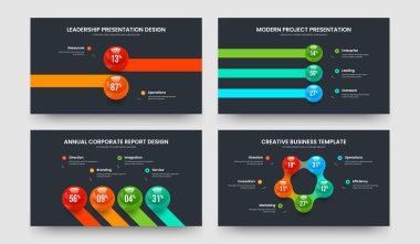 Profesyonel Görselleştirme 2345 Adım Çizelgesi Sunum Tasarımı Seti. Piyasa Raporu 2-3-4-5 Element Bilgi Kaydırma Şablonu Vektör Resimleri Koleksiyonu.