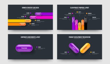 Görsel Brifing Dört Beş Bir İki Eleman Diyagramı Çerçeve Düzeni Vektör İllüstrasyon Kümesi. Danışma Analizi 4512 Adım Bilgi Slayt Gösterisi Tasarım Koleksiyonu.