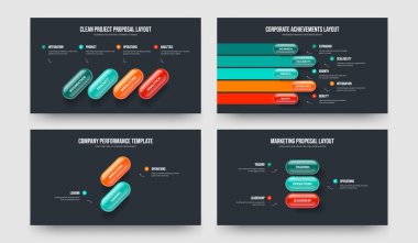 Modern Showcase 4-5-2-3 Seçenek Bilgi Çerçeve Düzenleme Vektör İllüstrasyon Koleksiyonu. Ürün Genel Görünümü 4523 Element Diyagramı Slayt Şablonu Paketi.