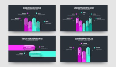 Yatırımcı Gösterisi 4523 Adım Slayt Gösterisi Tasarım Paketi. Pazarlama Kampanyası 4-5-2-3 Seçenek Diyagramı Şablon Vektör Resimleri Koleksiyonu.