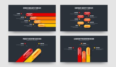 Yatırımcı Kampanyası 4523 Element Bilgi Slayt Gösterisi Düzeni Paketi. Girişim Büyümesi 4-5-2-3 Adım Diyagramı Sunum Şablonu Vektör Resimleme Koleksiyonu.