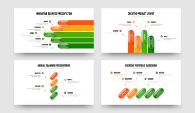 Atılgan Profili Beş Dört Element Bilgi Çerçeve Tasarım Vektör Resimleri Paketi. Pazar Geliştirme 54 Adım Diyagram Sunum Düzeni Koleksiyonu.