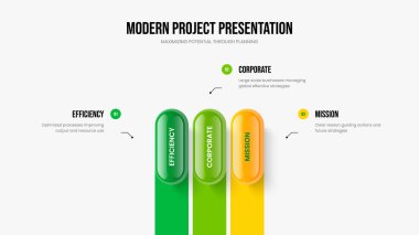 Profesyonel Kampanya 3 Seçenek Slayt Şablonu. Satış Stratejisi Üç Adım Diyagram Tasarımı. Ürün Geliştirme Sunum Düzeni Vektör İllüstrasyonu.