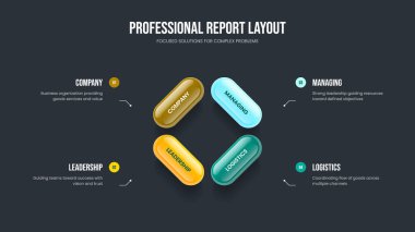 Dijital İçgörü Slayt Gösterisi Düzeni Vektör İllüstrasyonu. Enterprise Growth 4 Element Bilgi Kaydırağı Tasarımı. Yatırım Portföyü 4 Adım Diyagram Şablonu.