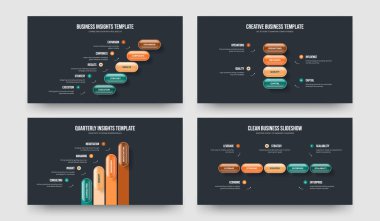 Reklam Planlama Beş Dört Seçenek Sunumu Şablon Vektör İllüstrasyon Paketi. Profesyonel Çözüm 5 4 Element Diyagramı Slayt Gösterisi Düzenleme.