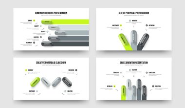 Dijital Analiz Beş Üç Element Diyagram Slayt Gösterisi Vektör Çizimi Paketi. Görsel Çözüm 534 Seçenek Bilgisel Slayt Tasarımı.