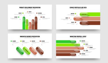 Yatırımcı Denetleme Beş Üç Dört Adım Bilgi Kaydırma Düzeni Vektör İllüstrasyon Koleksiyonu. Ürün Planı 534 Seçenek Diyagramı Sunum Tasarım Paketi.