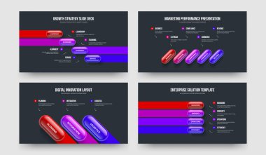 Şirket Planlama 453 Adım Diyagram Şablon Koleksiyonu. Finansal Çözüm Dört Beş Element Bilgi Kaydırma Düzeni Vektör Çizimi.