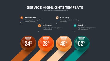 Asgari Çözüm Dört Element Slayt Gösterisi Şablonu. Satış Fırlatma 4 Seçenek Diyagramı Kaydırma Düzeni. İş Analizi Çerçeve Tasarım Vektörü İllüstrasyonu.