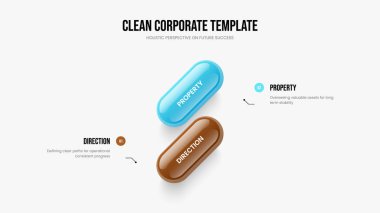 Satış Stratejisi 2 Element Diyagramı Sunum Düzeni. Modern Portföy Şablon Vektör İllüstrasyonu. Pazarlama Hava Durumu İki Adım Bilgisel Slayt Gösterisi Tasarımı.