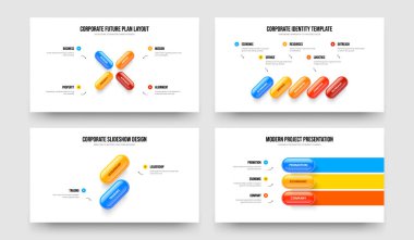 Proje Analizi 4-5-2-3 Seçenek Slayt Düzeni Vektör Resimleri Koleksiyonu. Şirket Hava Durumu 4523 Adım Diyagram Slayt Gösterisi Tasarımı.