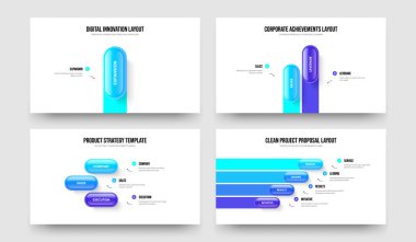 Dijital İnceleme Bir İki Üç Dört Seçenek Slayt Düzeni Vektör İllüstrasyon Koleksiyonu. Yatırımcı Teklifi 1234 Element Diyagramı Sunum Şablonu Ayarlandı.