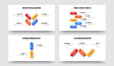 Dijital Kampanya 4-5-2-3 Element Diyagram Slayt Gösterisi Vektör Çizim Koleksiyonu. Danışma Raporu 4523 Seçenek Bilgisel Sunum Şablonu Ayarlandı.
