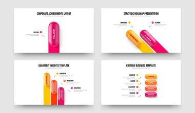 Görsel Performans 1234 Adım Diyagram Slayt Gösterisi Yerleşimi. Finansal Kampanya Bir İki Üç Dört Element Bilgi Şablonu Vektör İllüstrasyon Paketi.