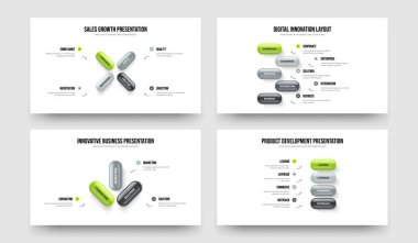 Yaratıcı Teklif Dört Beş Üç Adım Bilgi Sunumu Şablon Vektör İllüstrasyon Koleksiyonu. Pazarlama Fırlatma 453 Element Diyagramı Slayt Tasarımı Paketi.