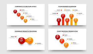 Modern Insight 4523 Element Diyagram Slayt Gösterisi Tasarım Paketi. Pazarlama Planı: Dört Beş İki Üç Adım Kaydırma Şablonu Vektör Çizimi.